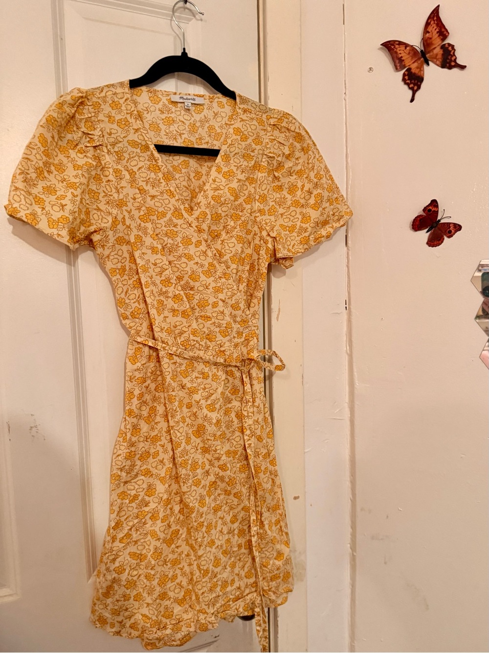 Madewell Yellow Floral Wrap Mini Dress